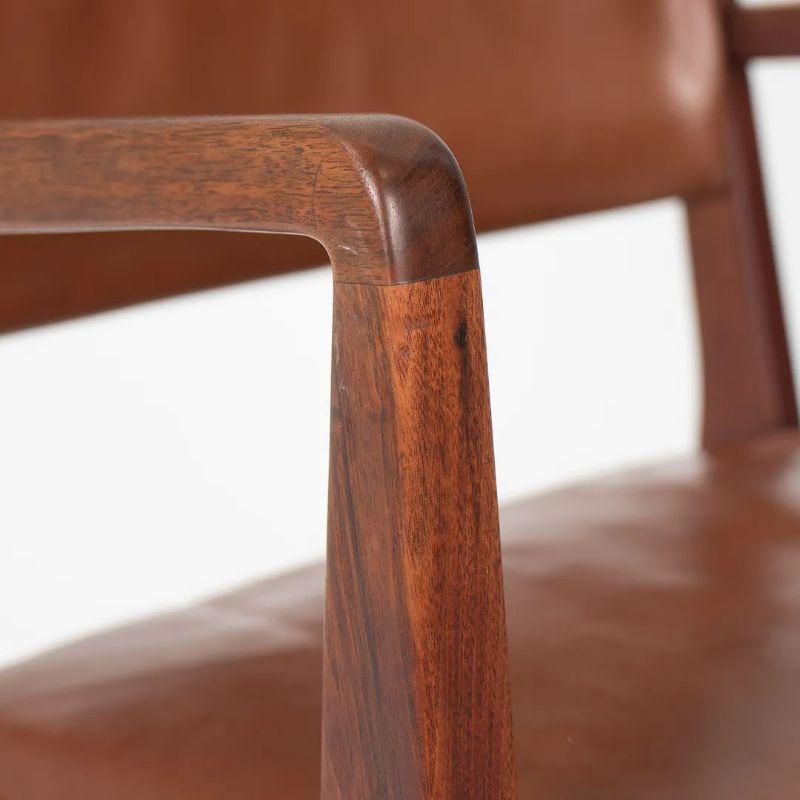 Modern 1950s Jens Risom C-106 Walnut Arm Chair in Original Brown Leather 3x Available For Sale