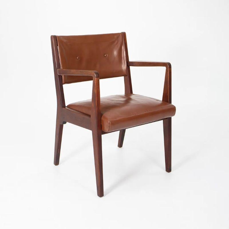 American 1950s Jens Risom C-106 Walnut Arm Chair in Original Brown Leather 3x Available For Sale