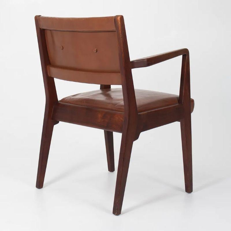 Mid-20th Century 1950s Jens Risom C-106 Walnut Arm Chair in Original Brown Leather 3x Available For Sale