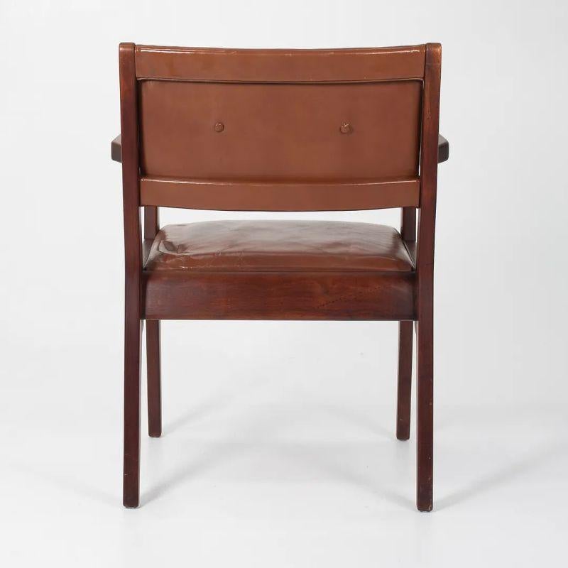 1950s Jens Risom C-106 Walnut Arm Chair in Original Brown Leather 3x Available For Sale 2