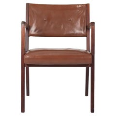 1950s Jens Risom C-106 Walnut Arm Chair in Original Brown Leather 3x Available