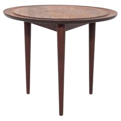 1950s Jens Risom Design Round Side Table in Walnut 25"
