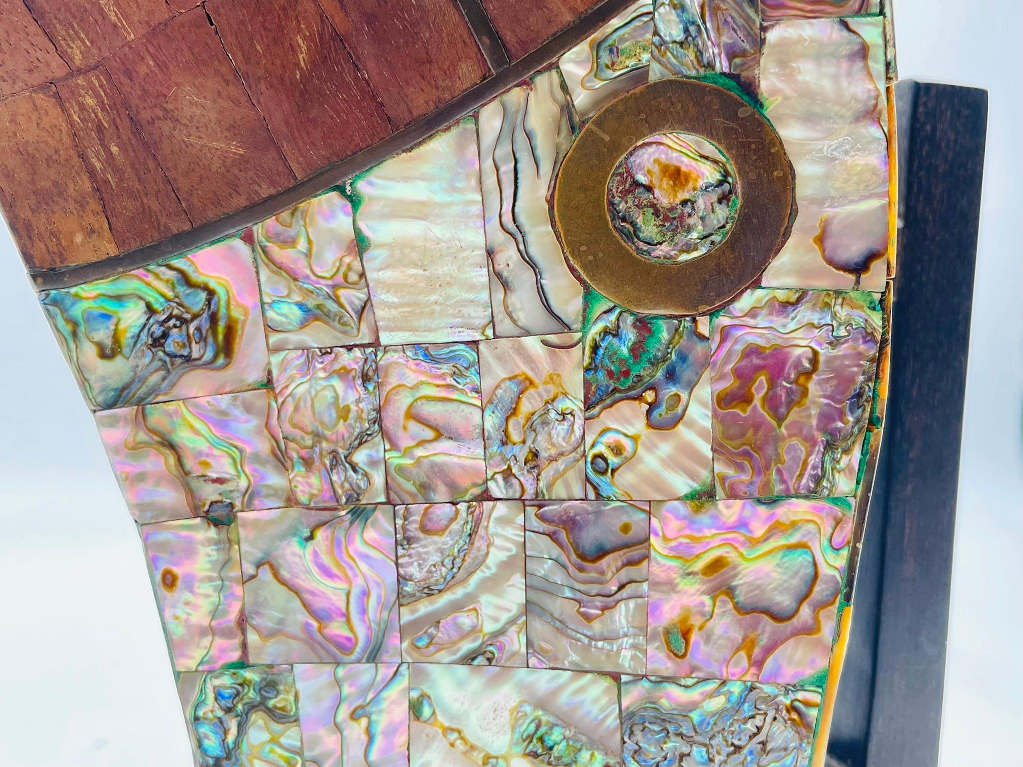 1950s Jeronimo Fuentes Abalone & Wood Inlay Toucan Pitcher, Taxco Mexico For Sale 5