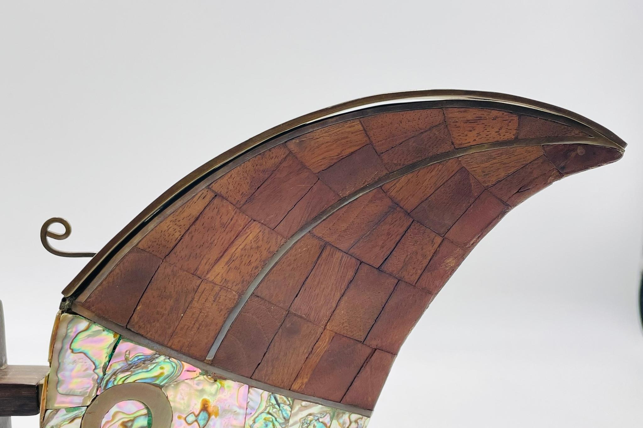 1950s Jeronimo Fuentes Abalone & Wood Inlay Toucan Pitcher, Taxco Mexico For Sale 7