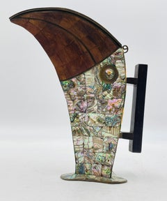 1950s Jeronimo Fuentes Abalone & Wood Inlay Toucan Pitcher, Taxco Mexico
