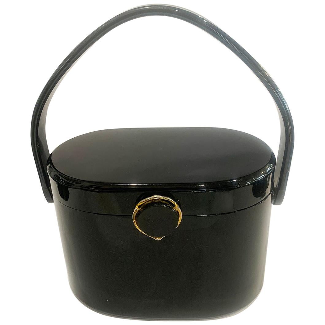 1950s Jet Black shiny Lucite purse bag handbag by Wilardy