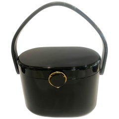 Vintage 1950s Jet Black shiny Lucite purse bag handbag by Wilardy