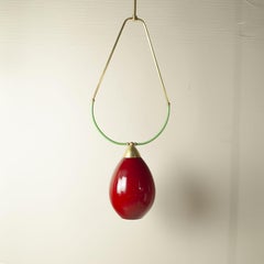 1950s Jewel-Shaped Brass Pendant with Murano Glass