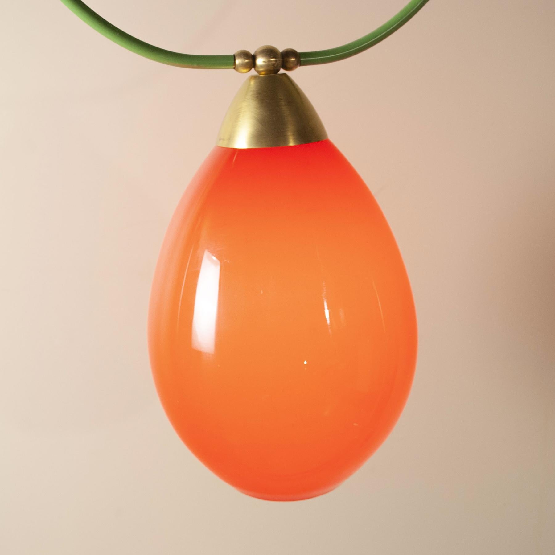 1950s Jewel-Shaped Brass Pendant with Murano Glass In Good Condition For Sale In bari, IT