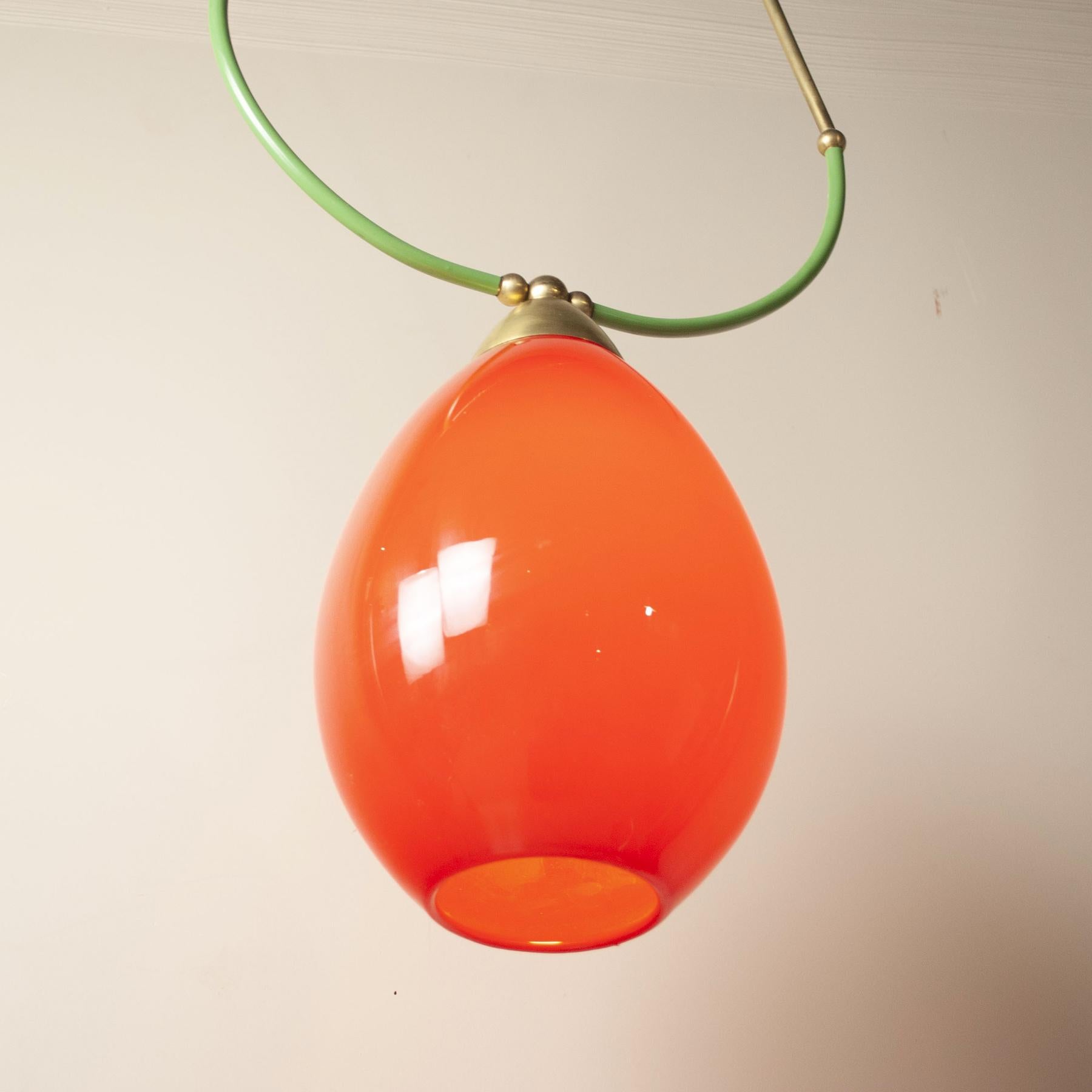 Mid-20th Century 1950s Jewel-Shaped Brass Pendant with Murano Glass For Sale