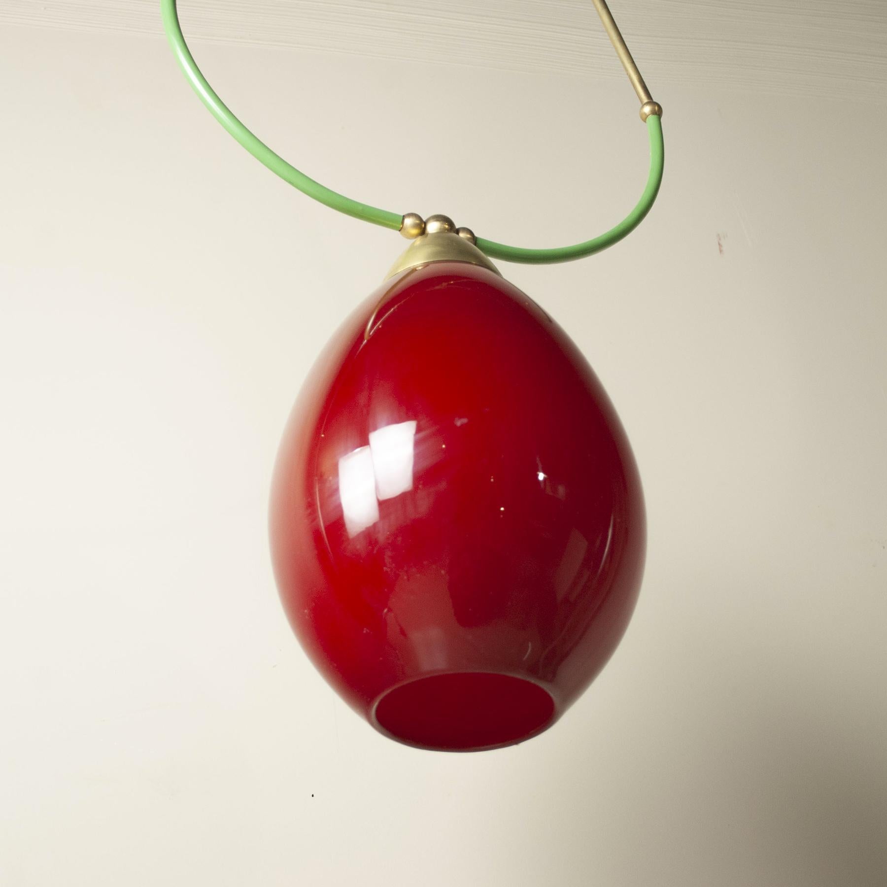1950s Jewel-Shaped Brass Pendant with Murano Glass For Sale 1