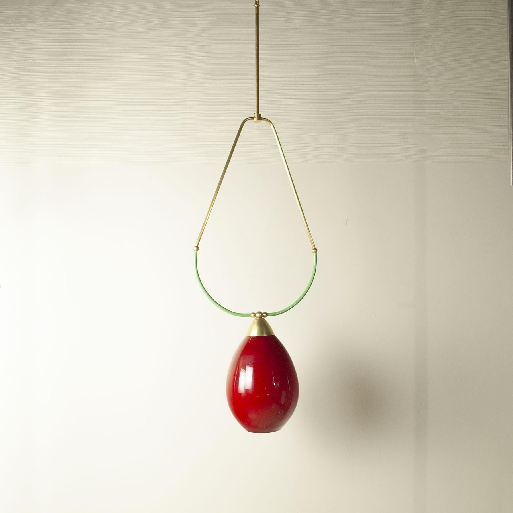 Ciondolo in ottone a forma di gioiello del 1950 con vetro di Murano in vendita 1