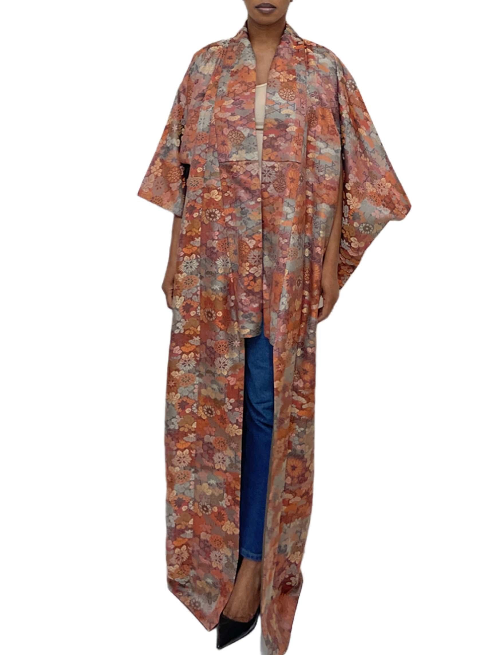1950S Jewel-Tone Silk Jacquard Short Floral Kimono For Sale 3