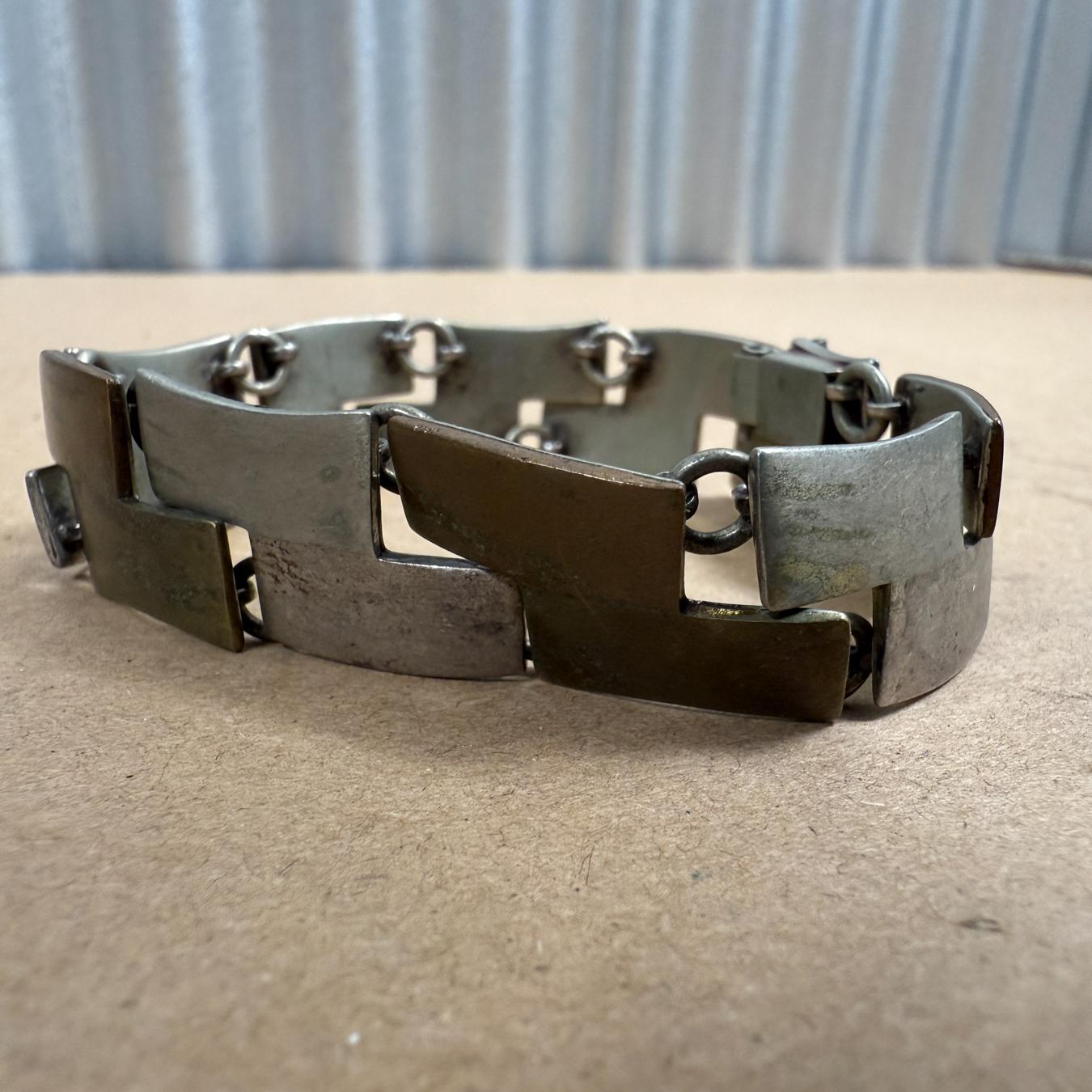 Mid-Century Modern 1950s JHP Metales Casados Chain Link Bracelet Taxco Mexico For Sale