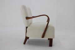1950s Jindrich Halabala Armchair in Sheepskin Fabric, Czechoslovakia