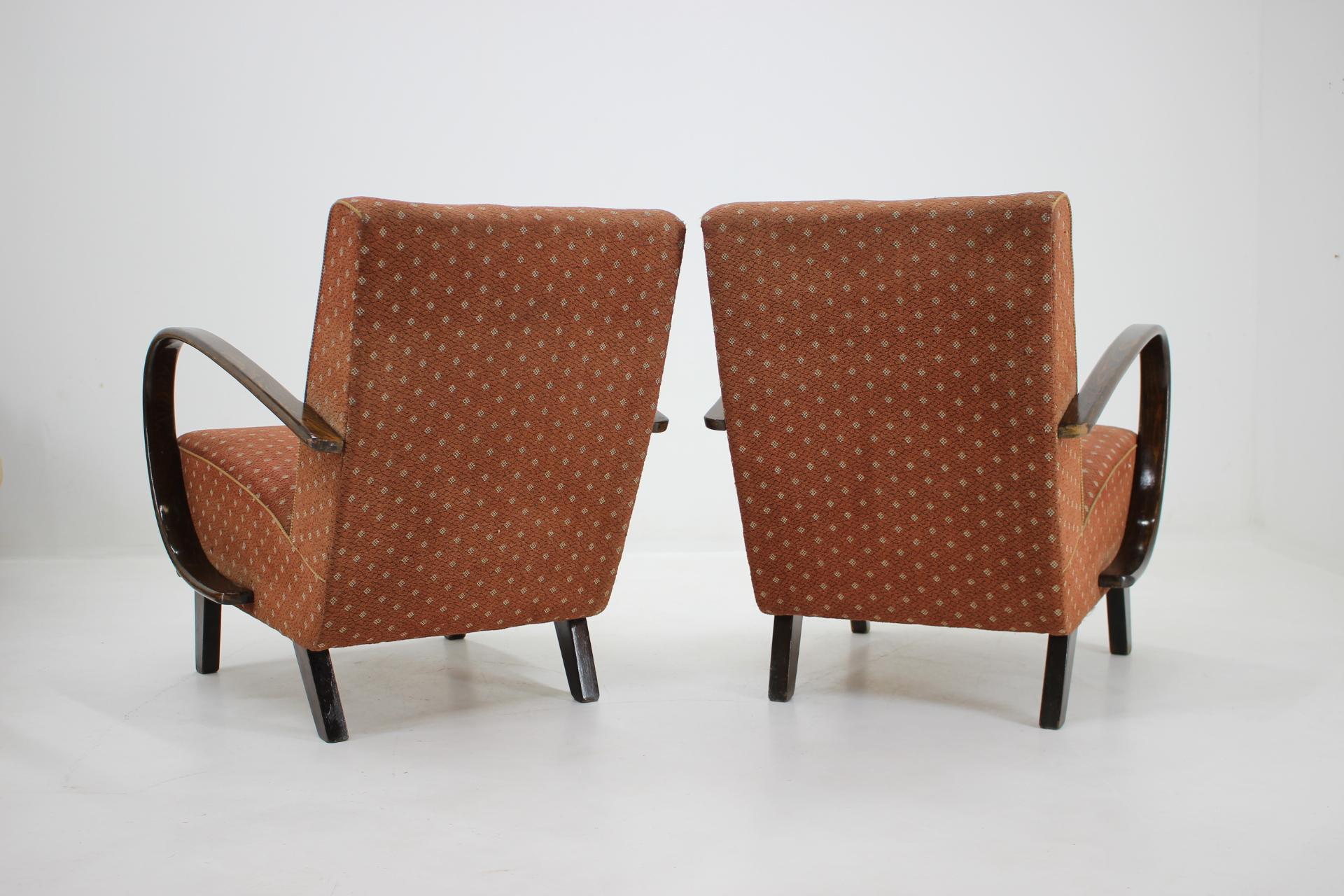 - made of beech wood - good original upholstery with signs of use 
- made in Czechoslovakia 
- suitable for re-upholstery