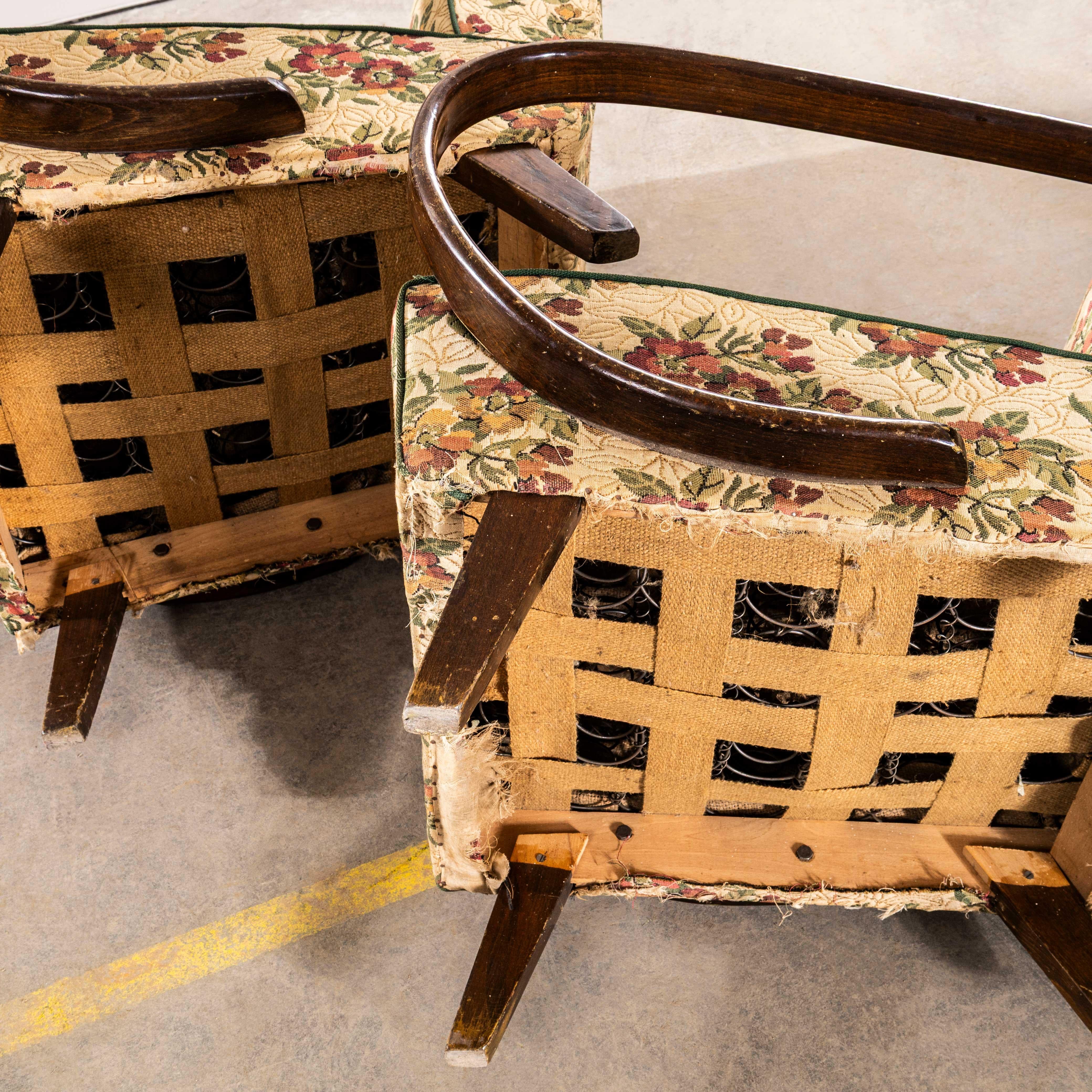 1950’s Jindrich Halabala Armchairs In Original Bold Floral Jacquard Fabric For Sale 4