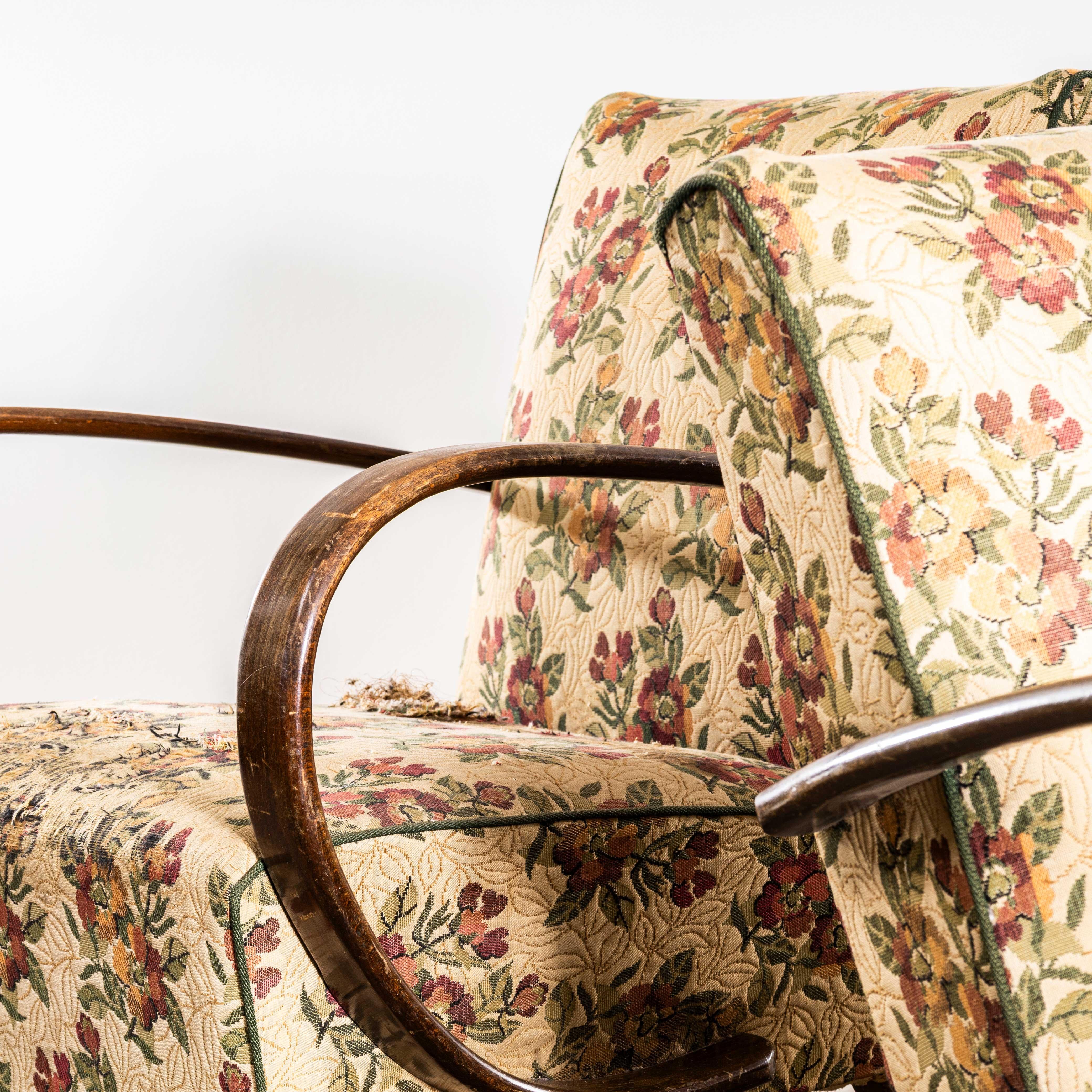 1950’s Jindrich Halabala Armchairs In Original Bold Floral Jacquard Fabric For Sale 5