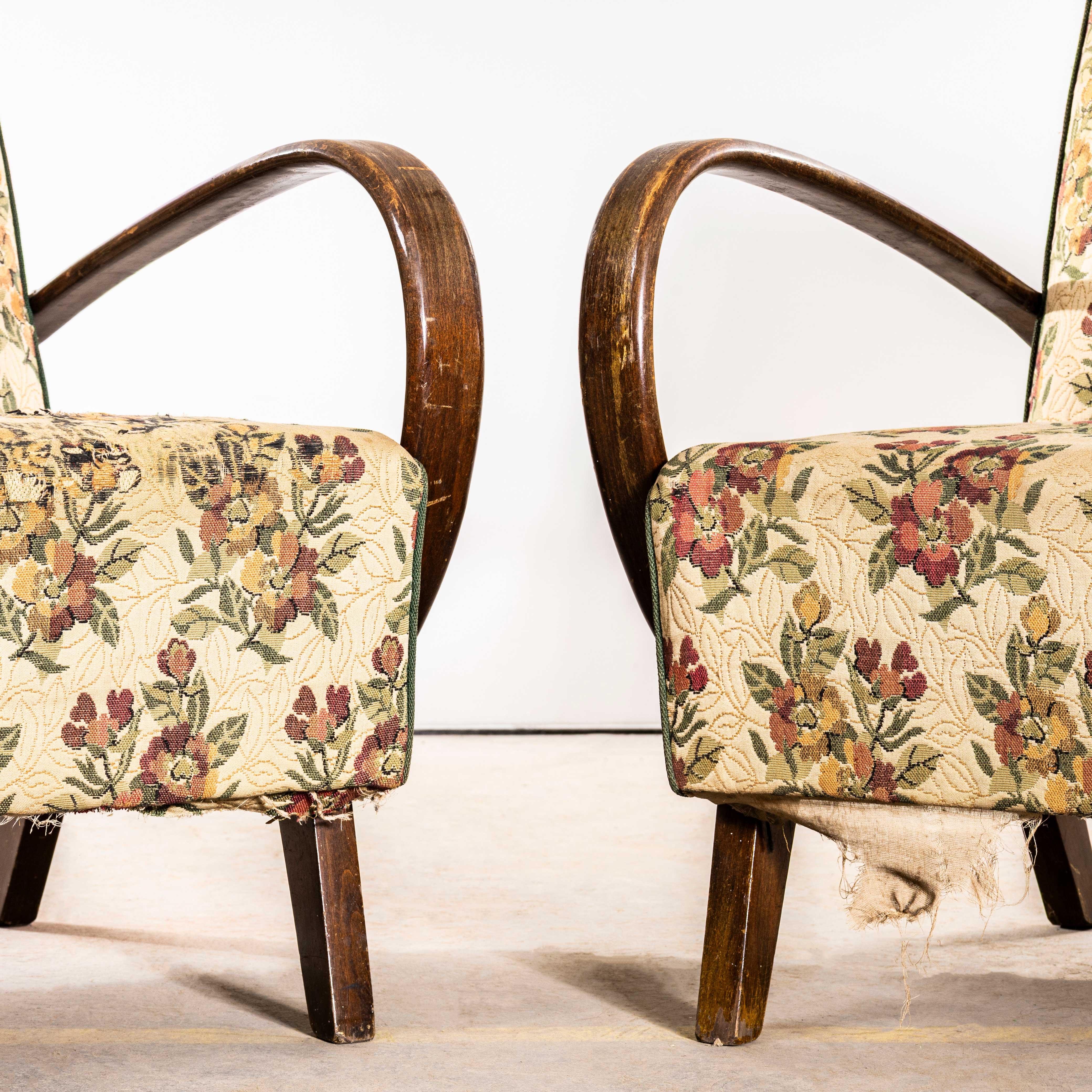 Textile 1950’s Jindrich Halabala Armchairs In Original Bold Floral Jacquard Fabric For Sale