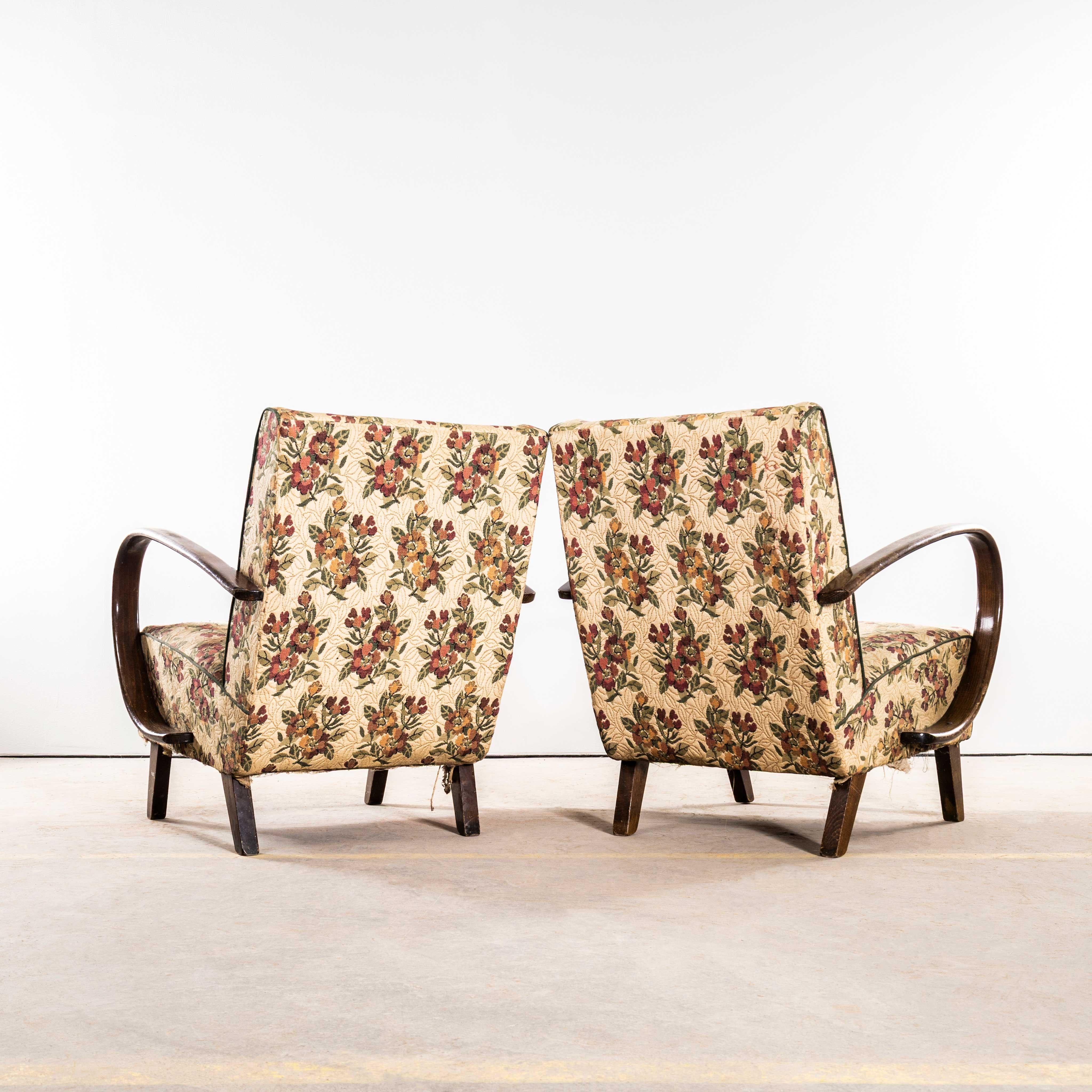 1950’s Jindrich Halabala Armchairs In Original Bold Floral Jacquard Fabric For Sale 1