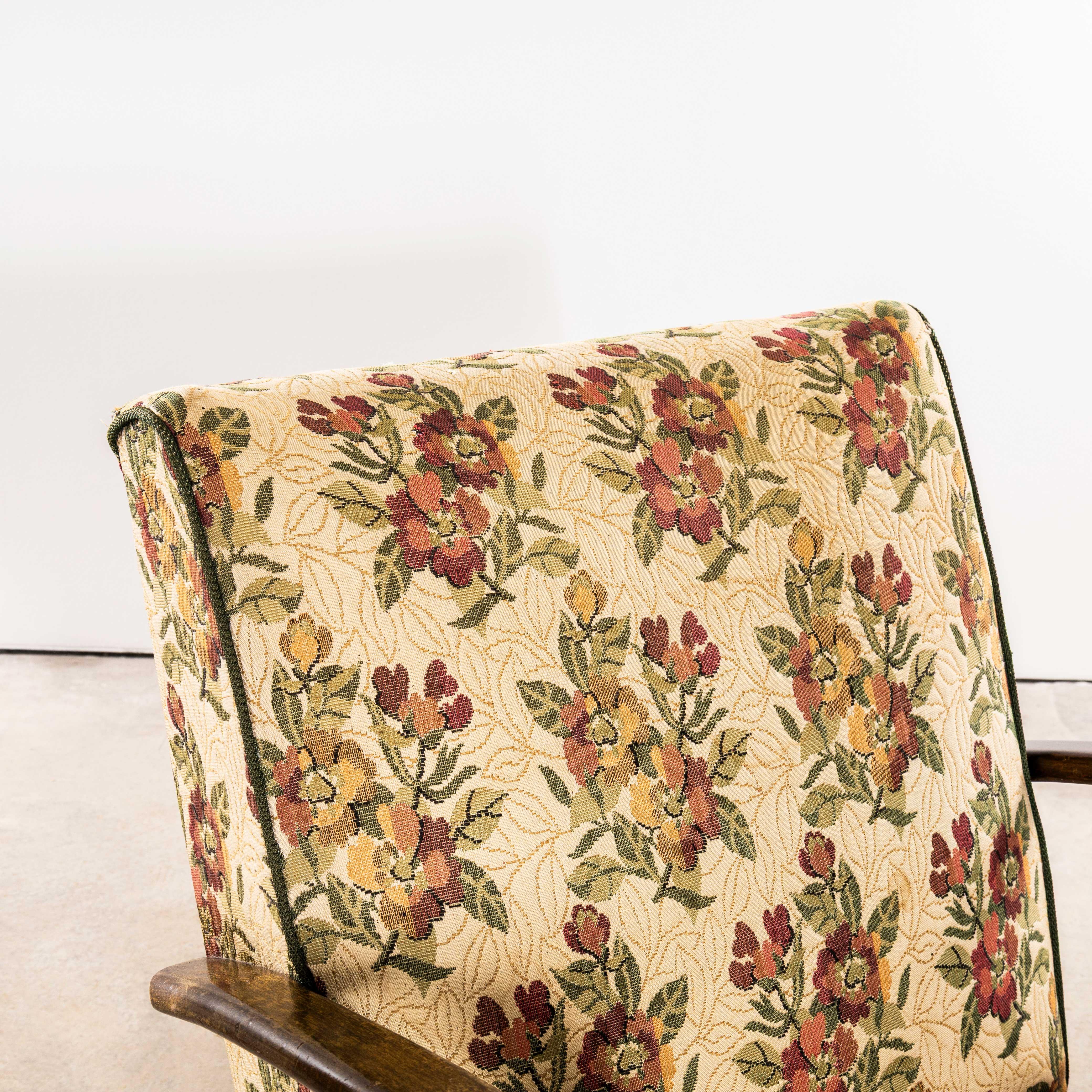 1950’s Jindrich Halabala Armchairs In Original Bold Floral Jacquard Fabric For Sale 3