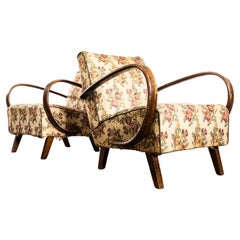 1950’s Jindrich Halabala Armchairs In Original Bold Floral Jacquard Fabric