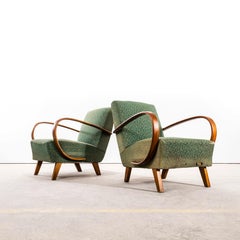 Sillones Jindrich Halabala de los años 50 en tela de jacquard de diseño floral original