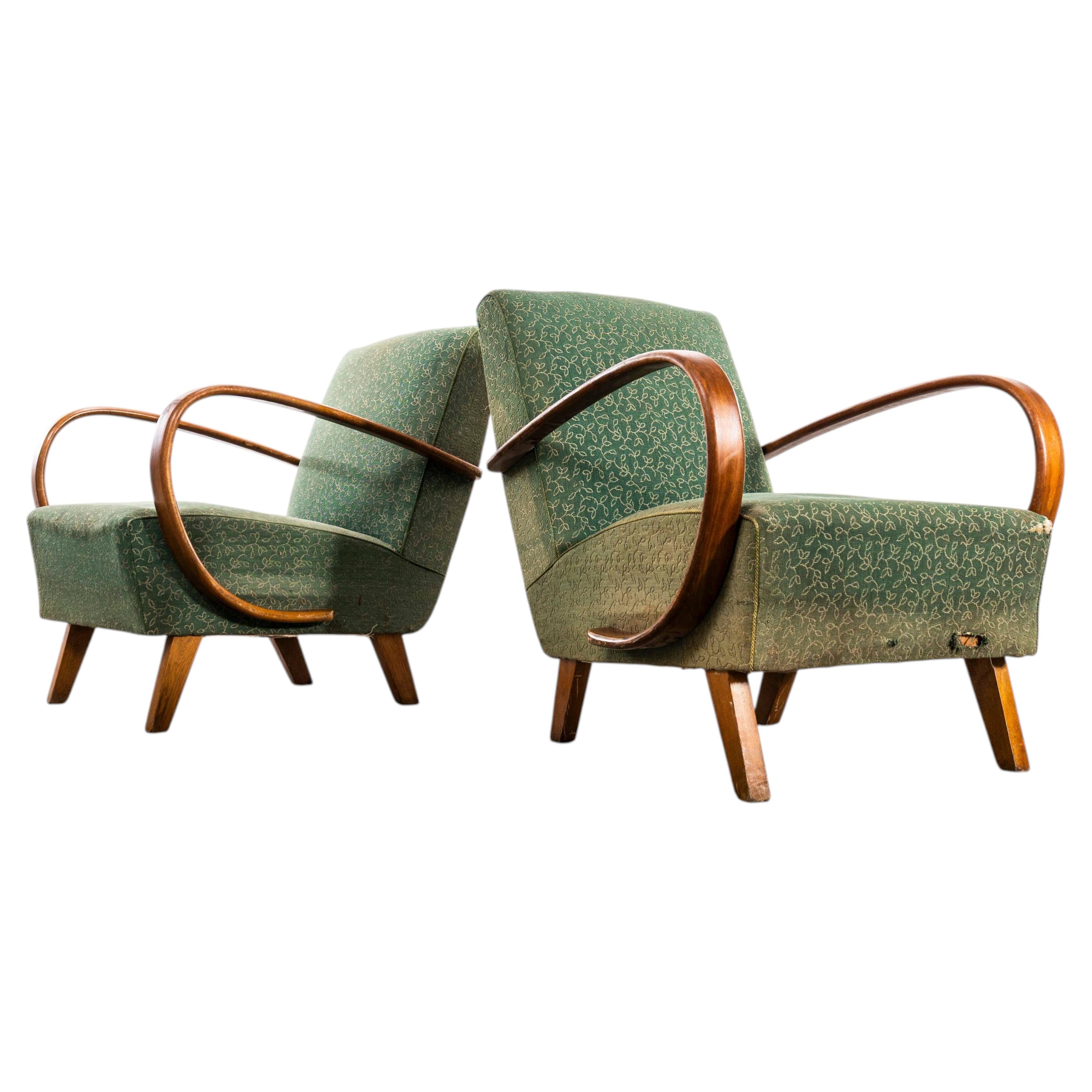 1950’s Jindrich Halabala Armchairs In Original Floral Design Jacquard Fabric