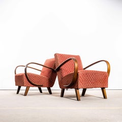 1950’s Jindrich Halabala Armchairs In Original Geometric Jacquard Fabric