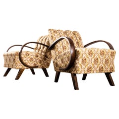1950’s Jindrich Halabala Armchairs In Original Tapestry Floral Fabric