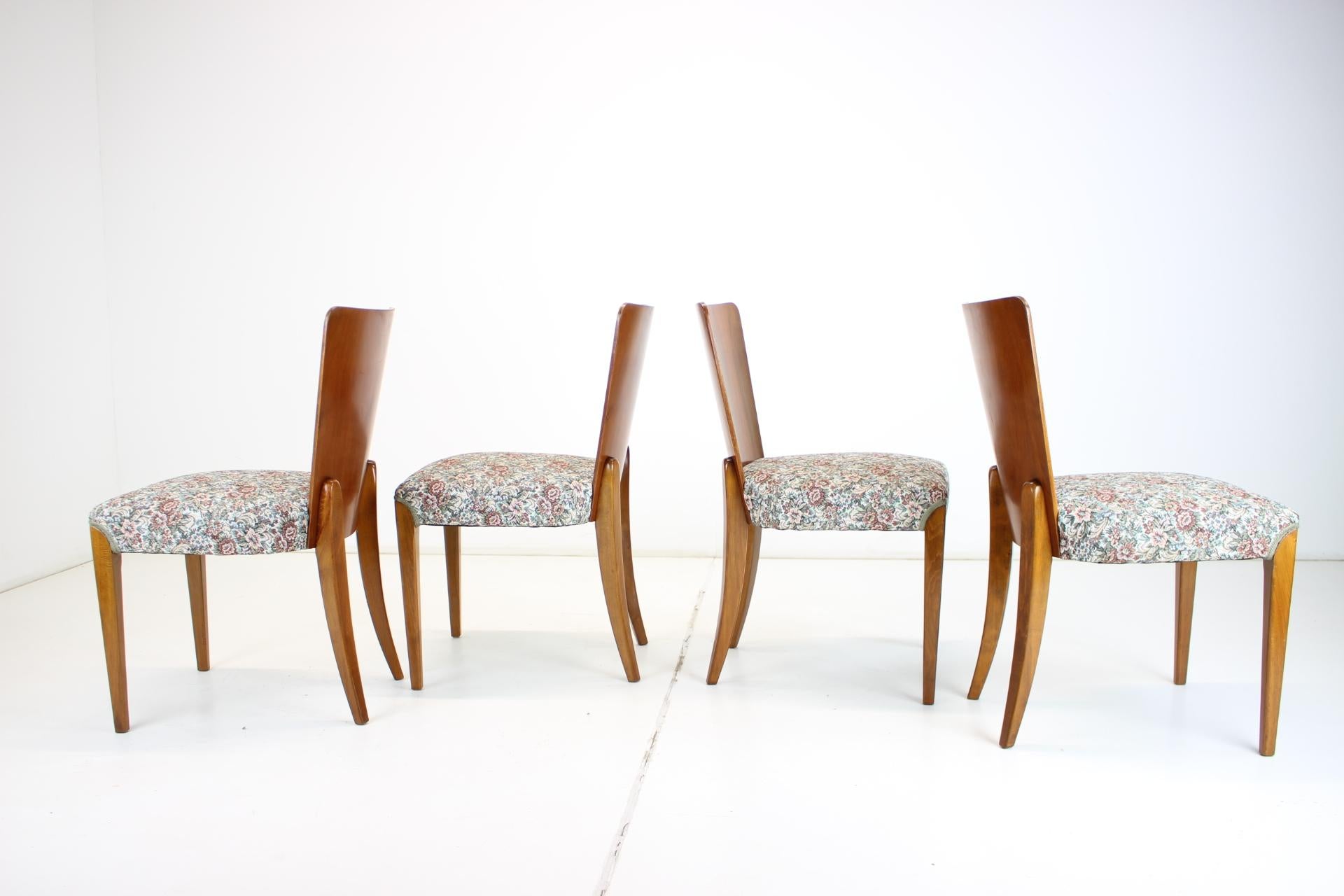 Fabric 1950s  Jindrich Halabala Dining Chairs H-214 for UP Závody, Set of 4  For Sale