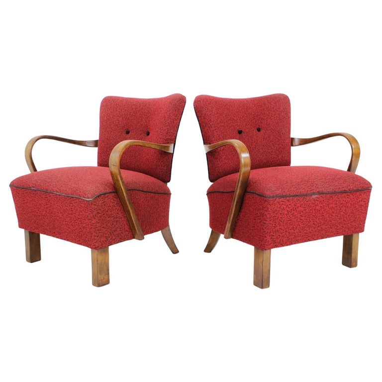 1950s Jindrich Halabala Lounge Chair H-237, Set of 2 at 1stDibs