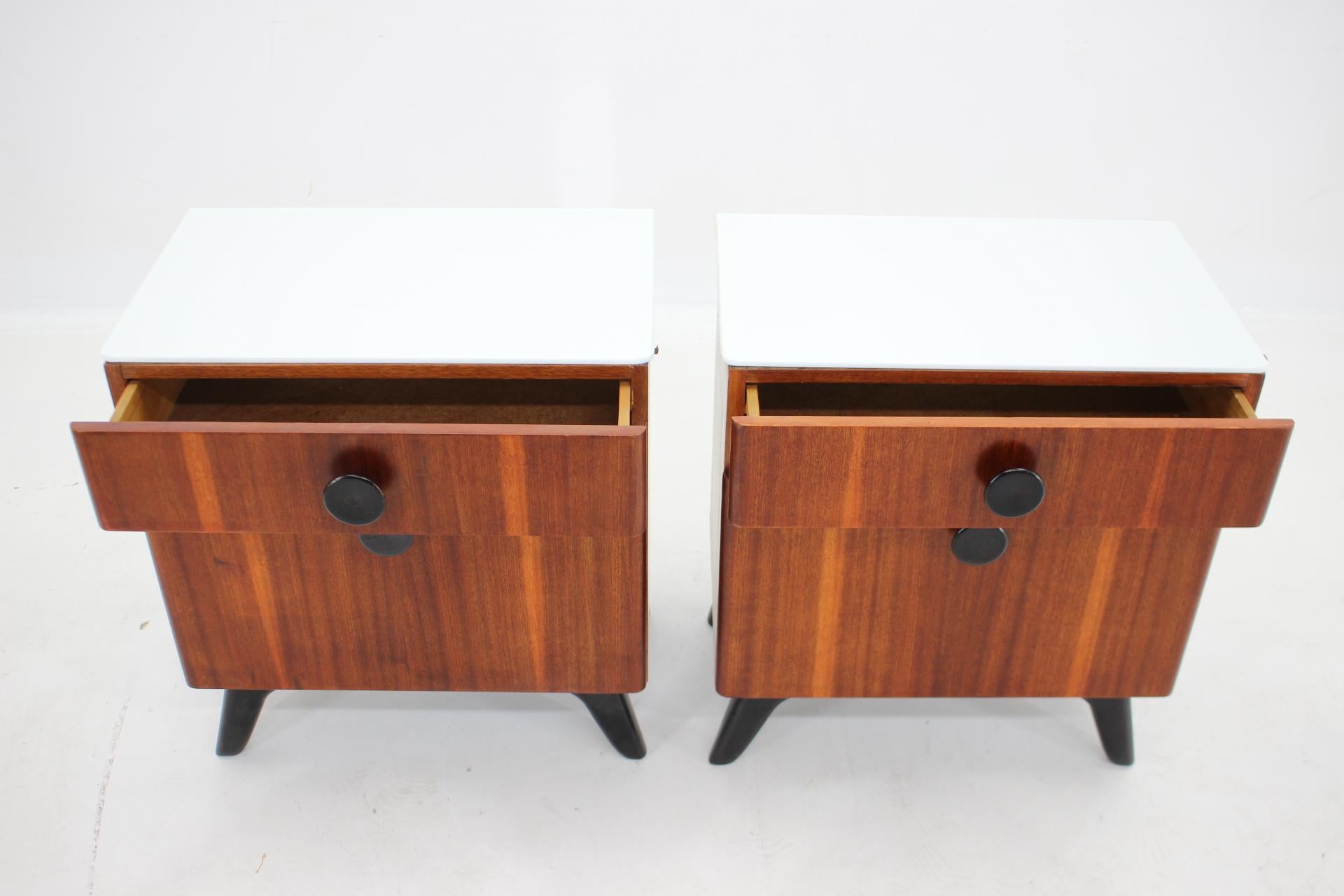 1950s Jindrich Halabala Mahogany Bedside Tables, Czechoslovakia For Sale 6