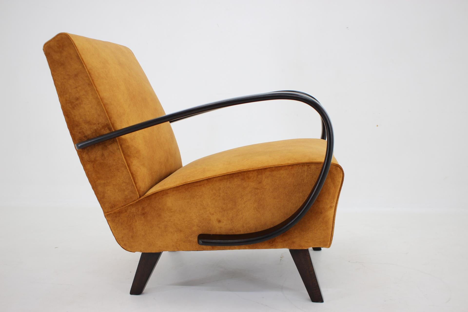 Fabric 1950s Jindrich Halabala Restored Armchair, Czechoslovakia  For Sale