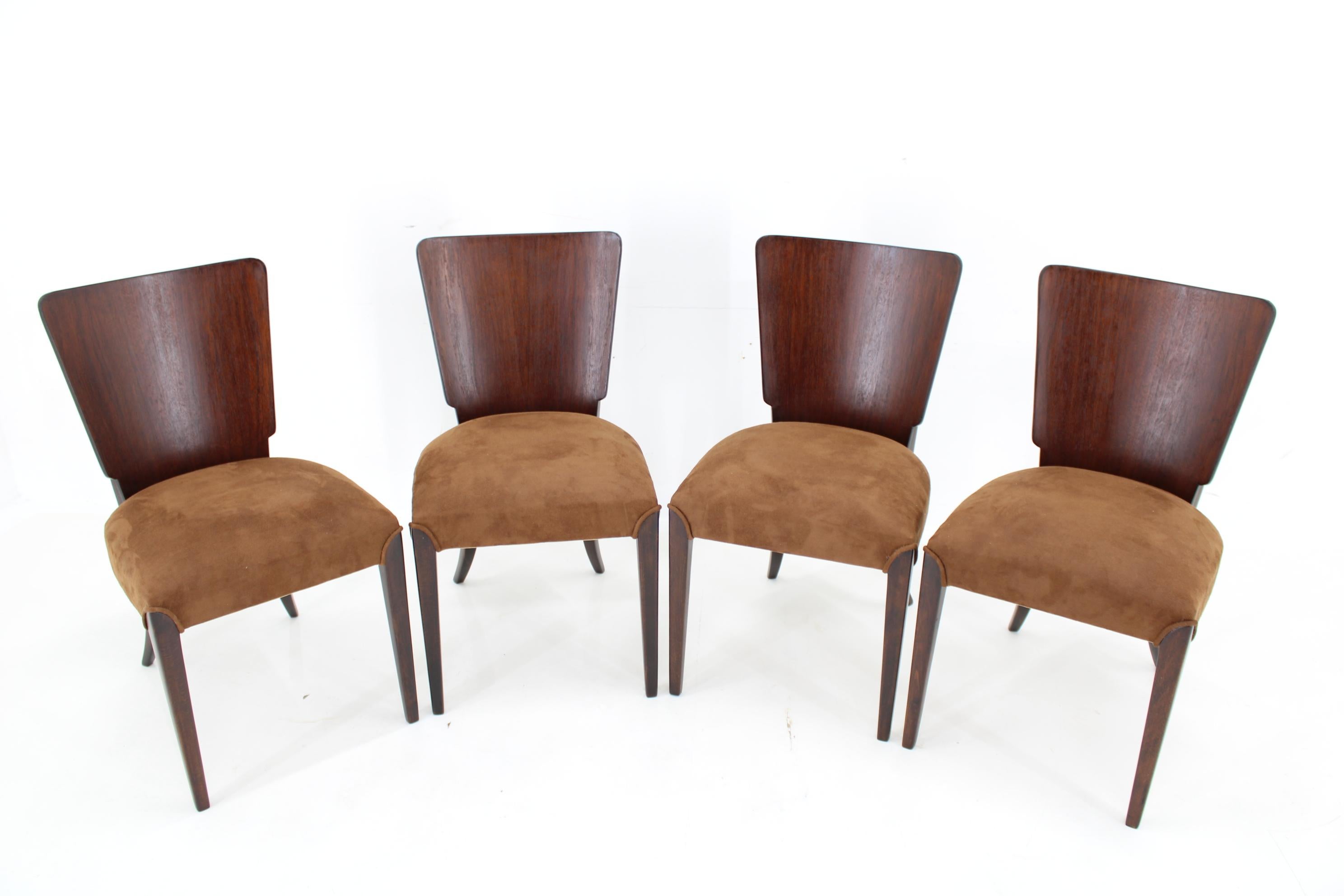 Mid-Century Modern 1950s  Jindrich Halabala Restored Dining Chairs H-214 for UP Závody, Set of 4 For Sale