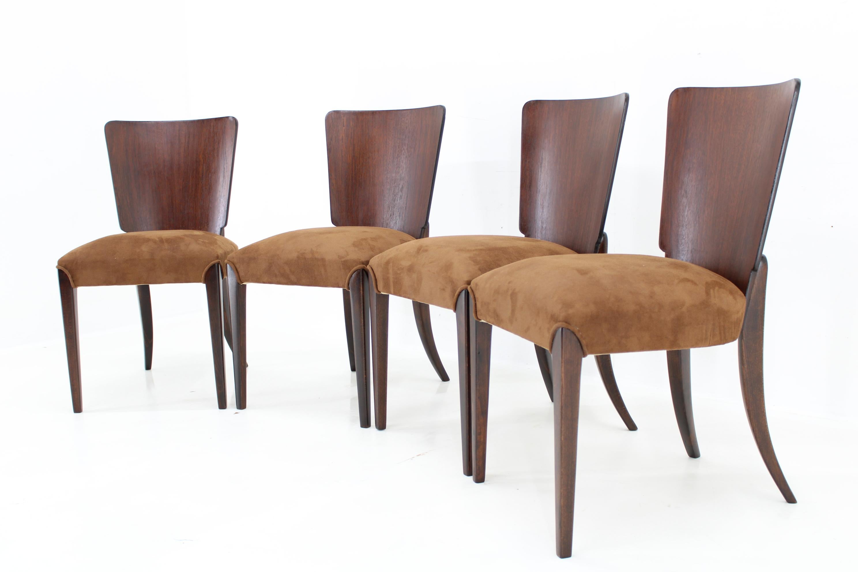Czech 1950s  Jindrich Halabala Restored Dining Chairs H-214 for UP Závody, Set of 4 For Sale