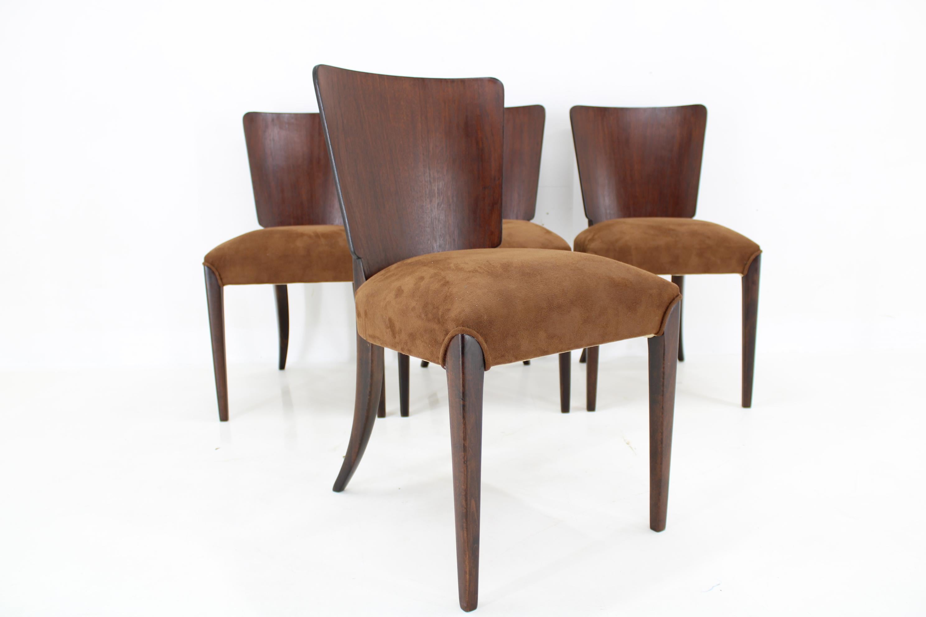 Fabric 1950s  Jindrich Halabala Restored Dining Chairs H-214 for UP Závody, Set of 4 For Sale
