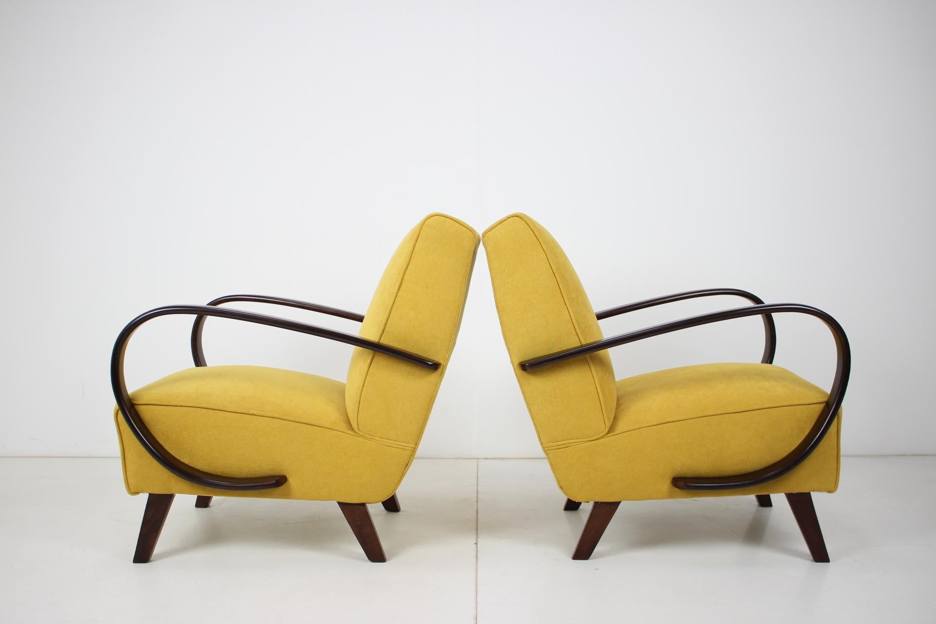 Mid-Century Modern 1950s Jindrich Halabala Set of Two Armchairs, Czechoslovakia