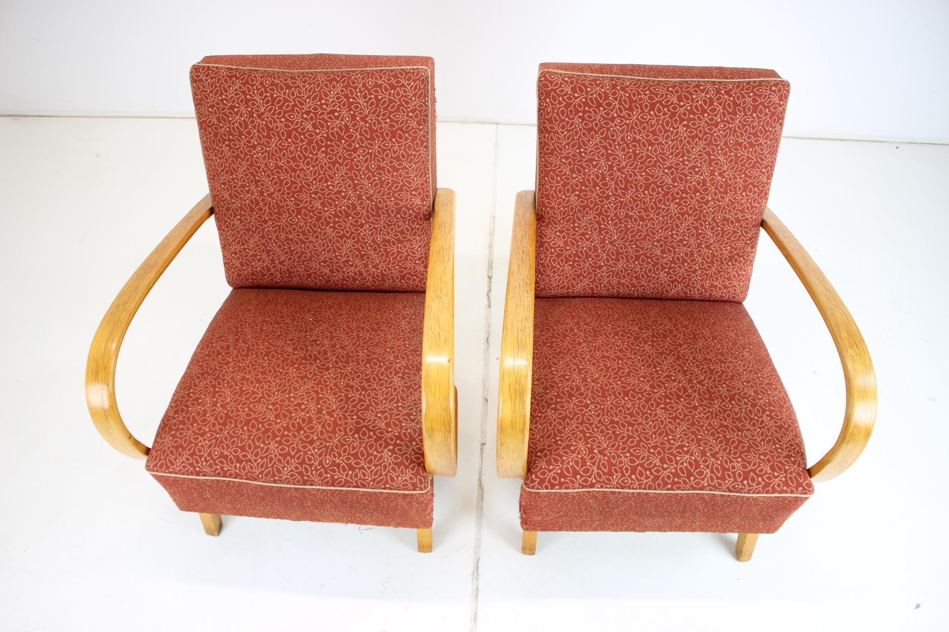 Mid-Century Modern 1950s Jindrich Halabala Set of Two Armchairs, Czechoslovakia For Sale