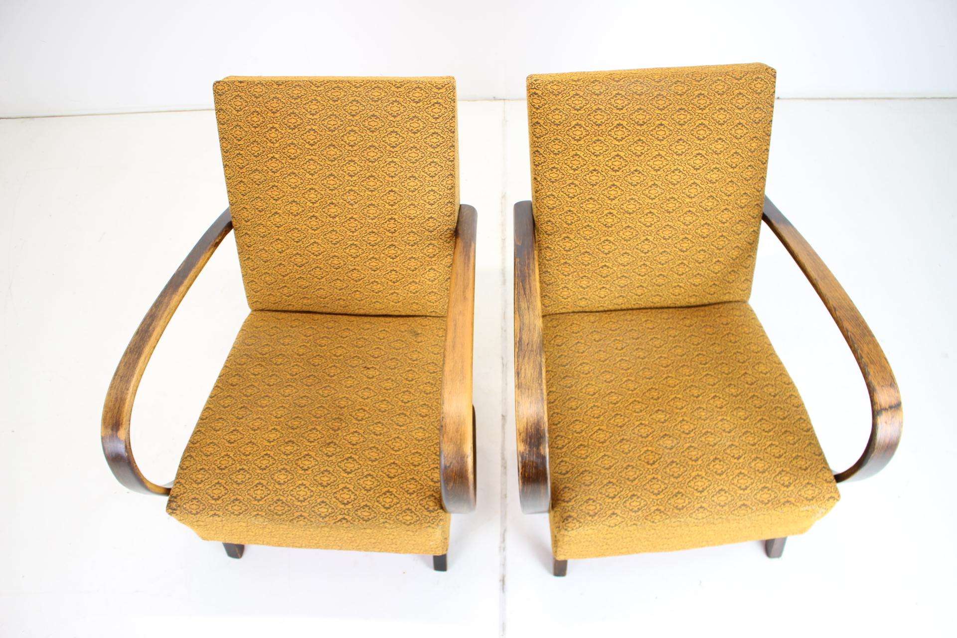 Mid-Century Modern 1950s Jindrich Halabala Set of Two Armchairs, Czechoslovakia For Sale