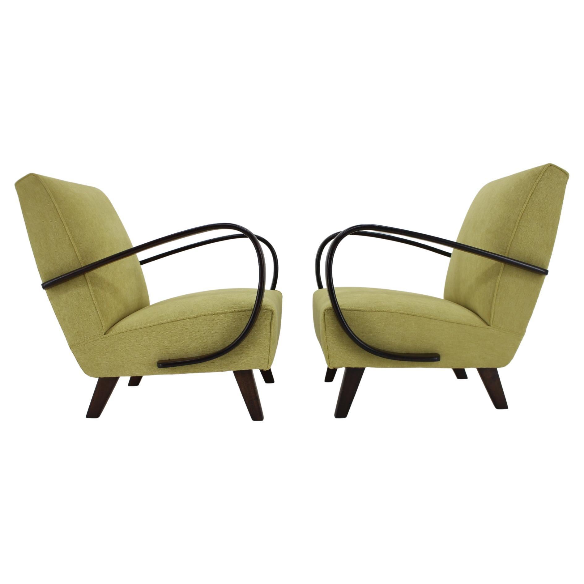 1950s Jindrich Halabala Set of Two Restored Armchairs, Czechoslovakia