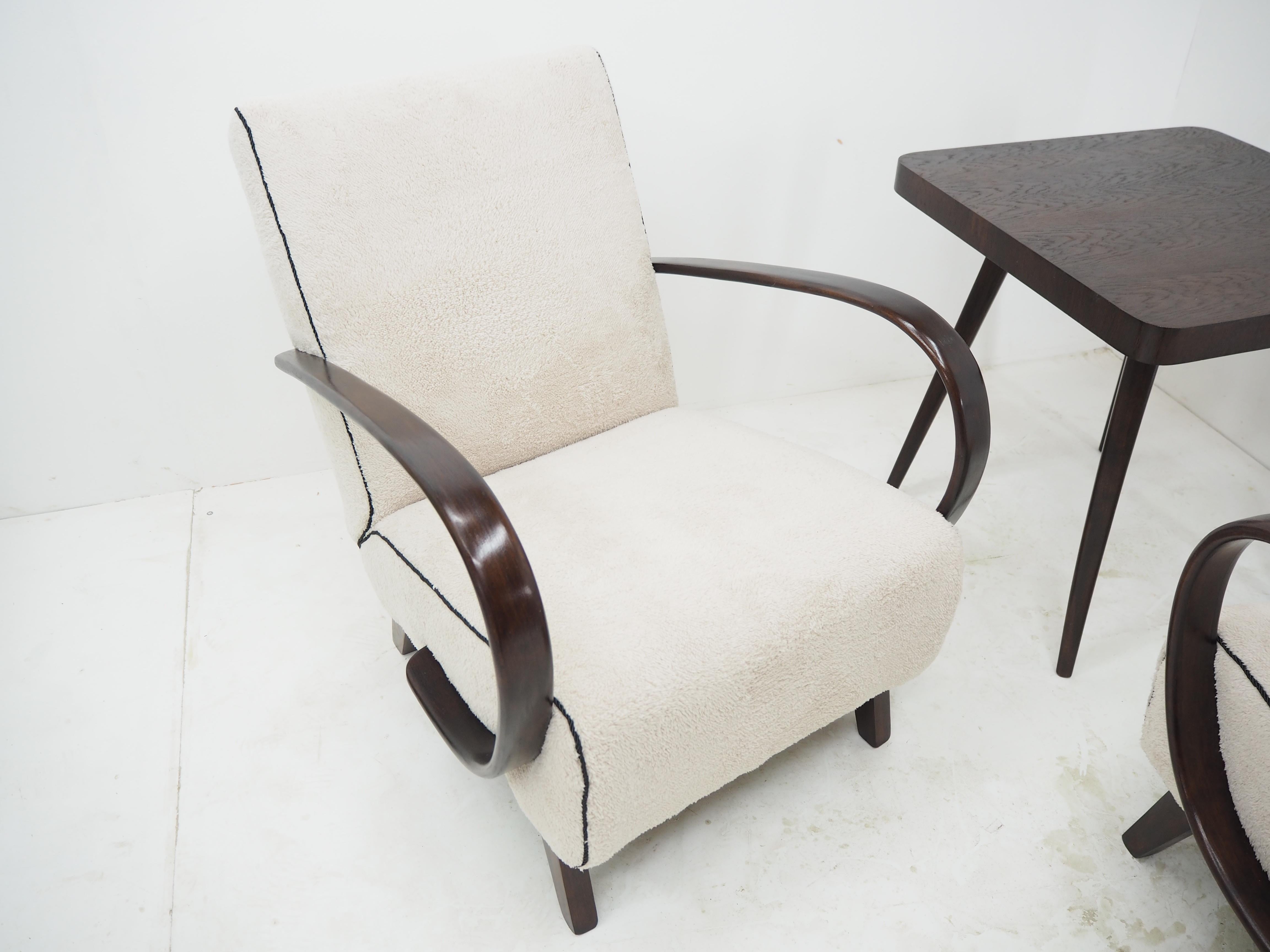 1950s Jindrich Halabala Set of Two Restored Armchairs with Table, Czechoslovakia 2