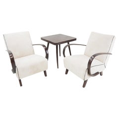 1950s Jindrich Halabala Set of Two Restored Armchairs with Table, Czechoslovakia