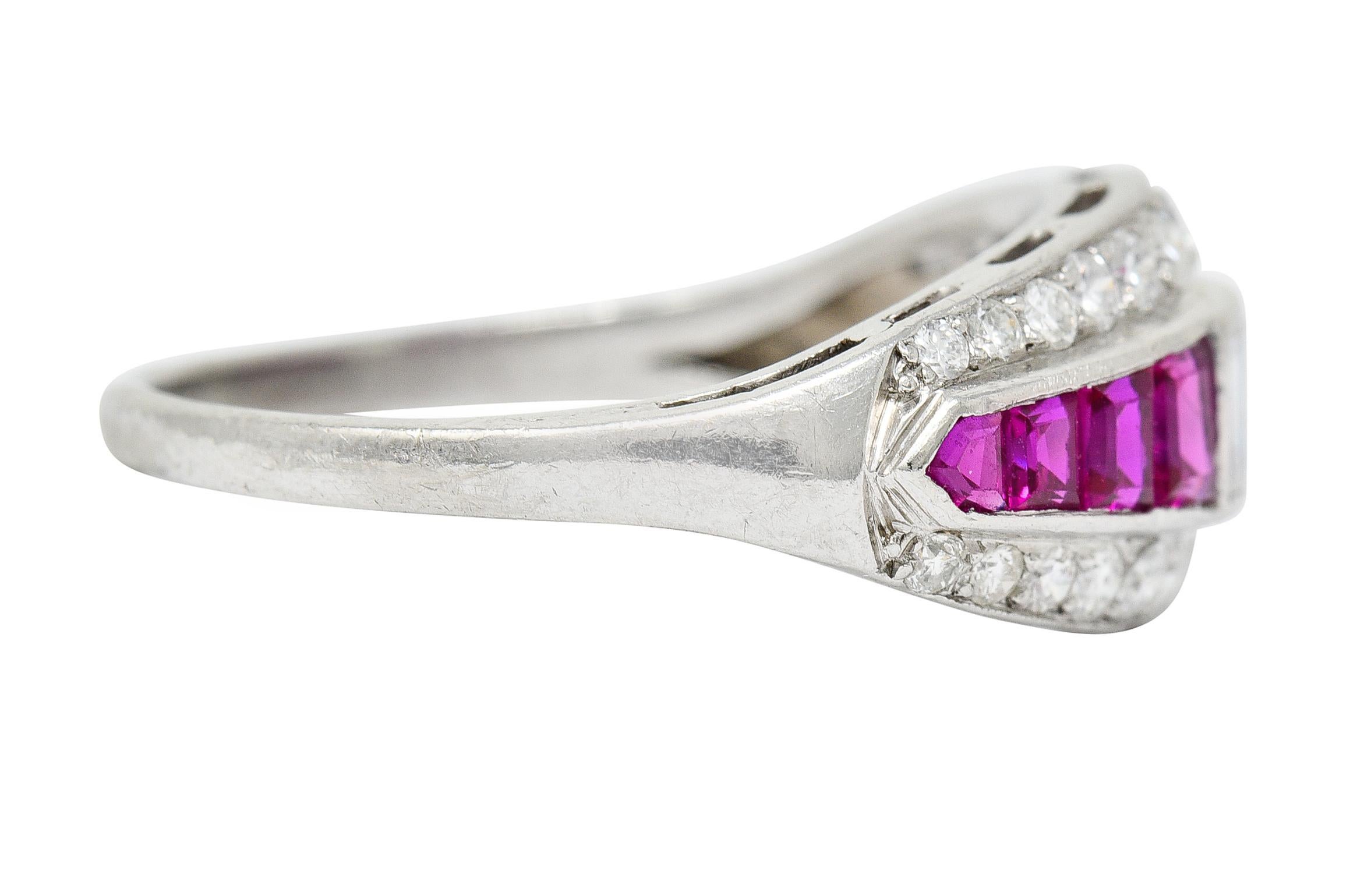 Retro 1950's J.L. Brandt Co. Ruby Diamond Platinum Band Ring