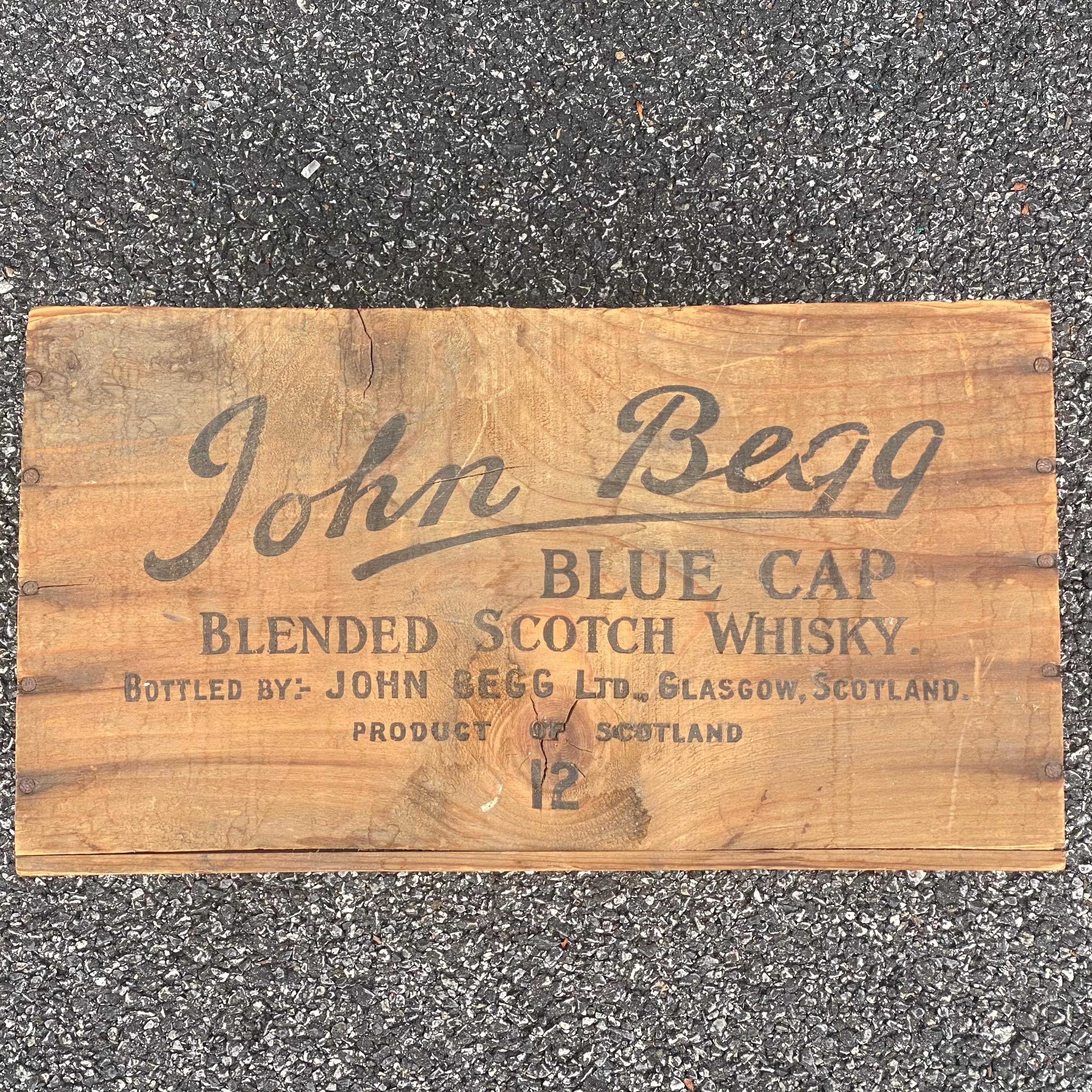 Rustic 1950's John Begg Scotch Whisky Wooden Crate For Sale