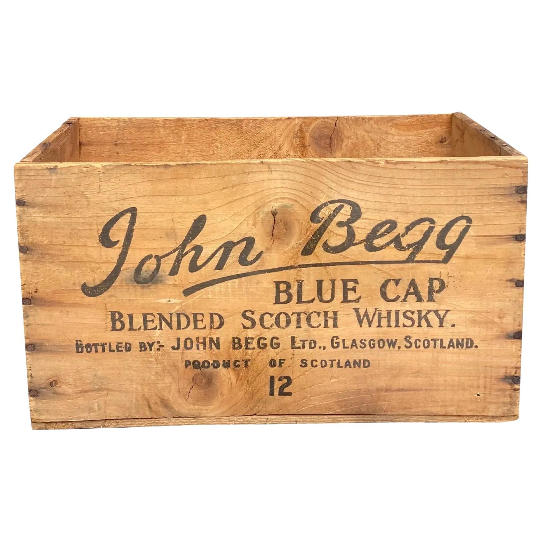 Caisse en bois de whisky écossais John Begg des années 1950