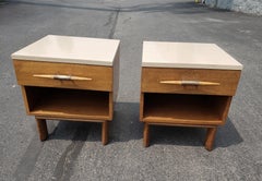1950s John Keal for Brown Saltman Nightstands in Blonde Mahogany & Formica Top