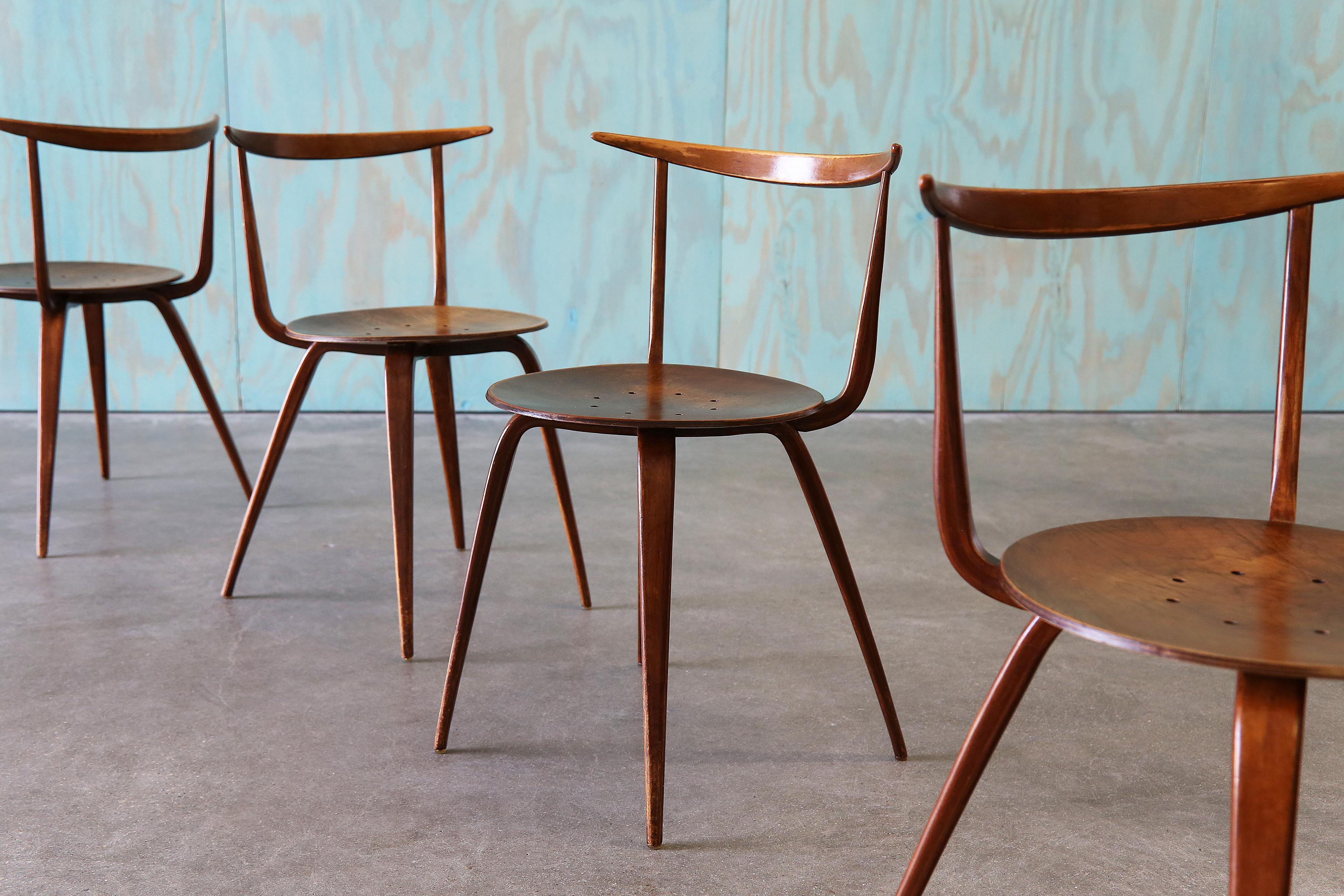 Mid-Century moderno Set di 4 sedie Pretzel in laminato John Pyle for George Nelson Associates del 1950 in vendita