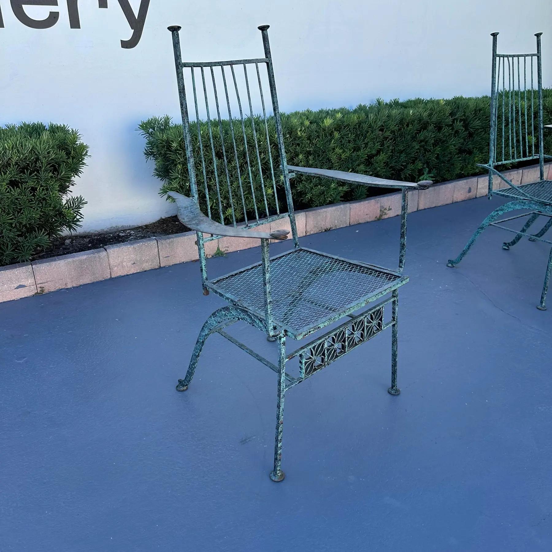 Wrought Iron 1950s John Salterini 'El Prado' Collection Verdigris Finish Dining Table Set For Sale