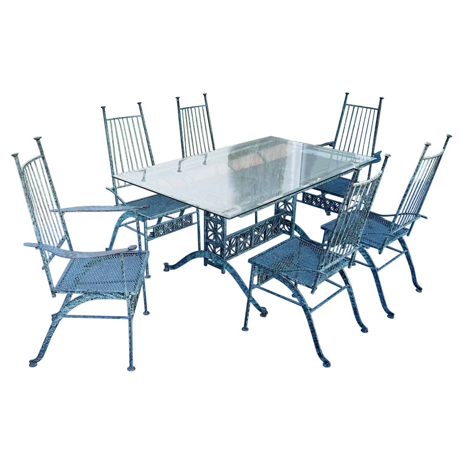 1950s John Salterini 'El Prado' Collection Verdigris Finish Dining Table Set For Sale